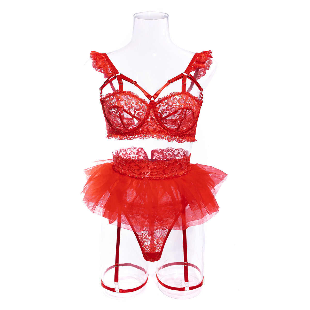 Wholesale Red Floral Lace Underwire Lingerie Set Front Details