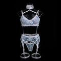 Wholesale White Bra and Knickers Set with Flower Embroidery Front Display
