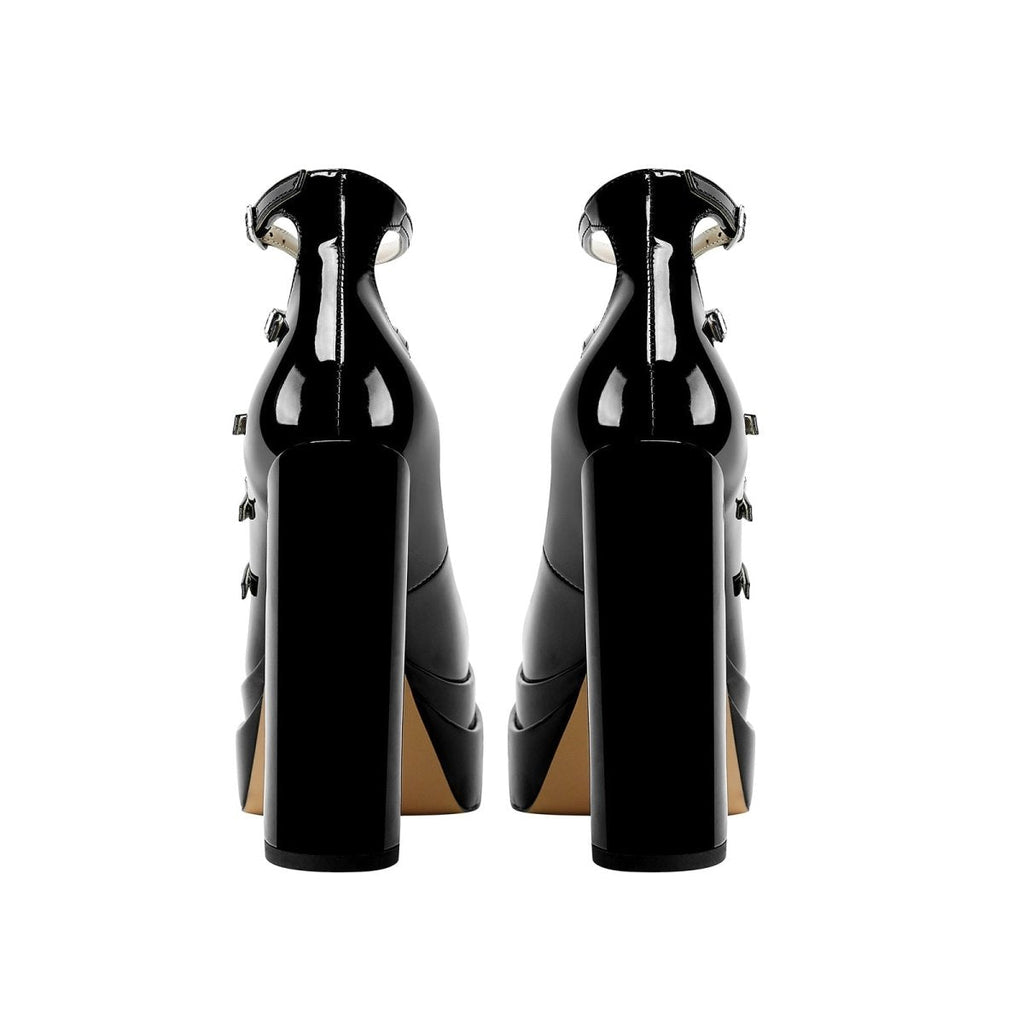 Black Strappy Mary Jane Platform Heels