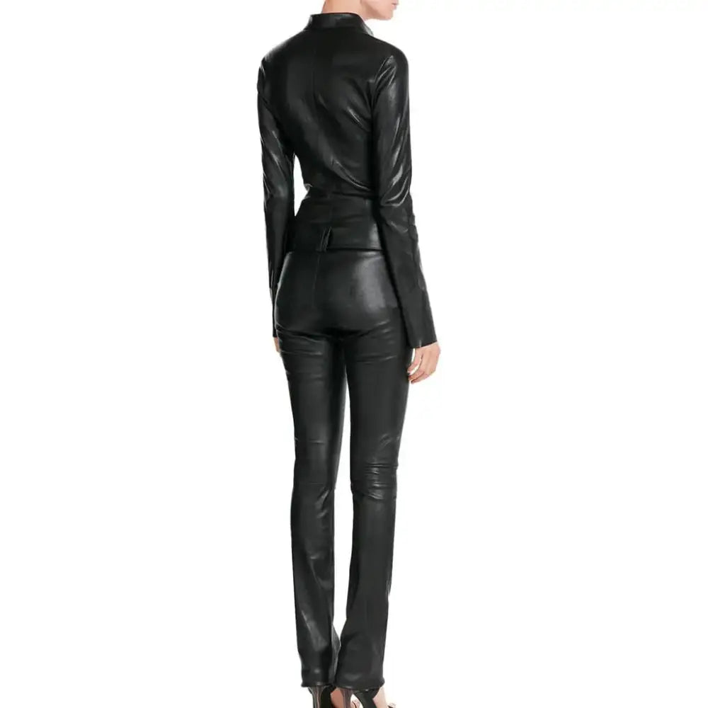 Women’s Belted Leather Jumpsuit