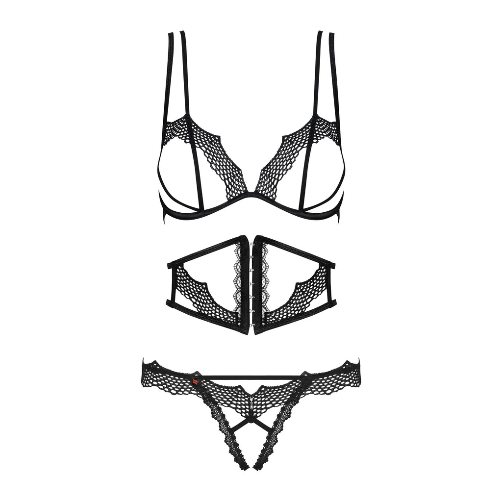 Ultra Sexy Open Cup Crotchless String 3 Piece Lingerie Set Bravelle