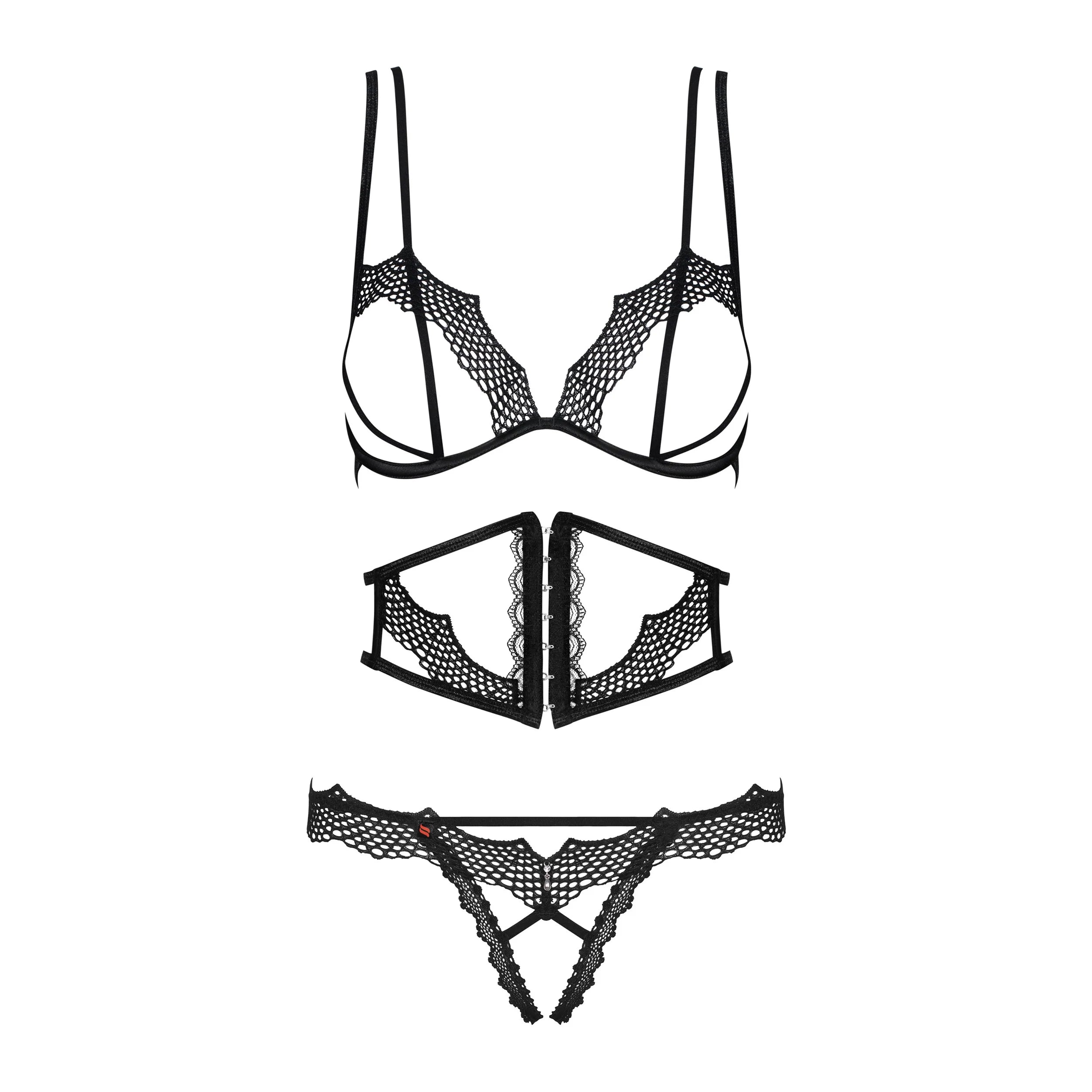 Ultra Sexy Open Cup Crotchless String 3 Piece Lingerie Set Bravelle