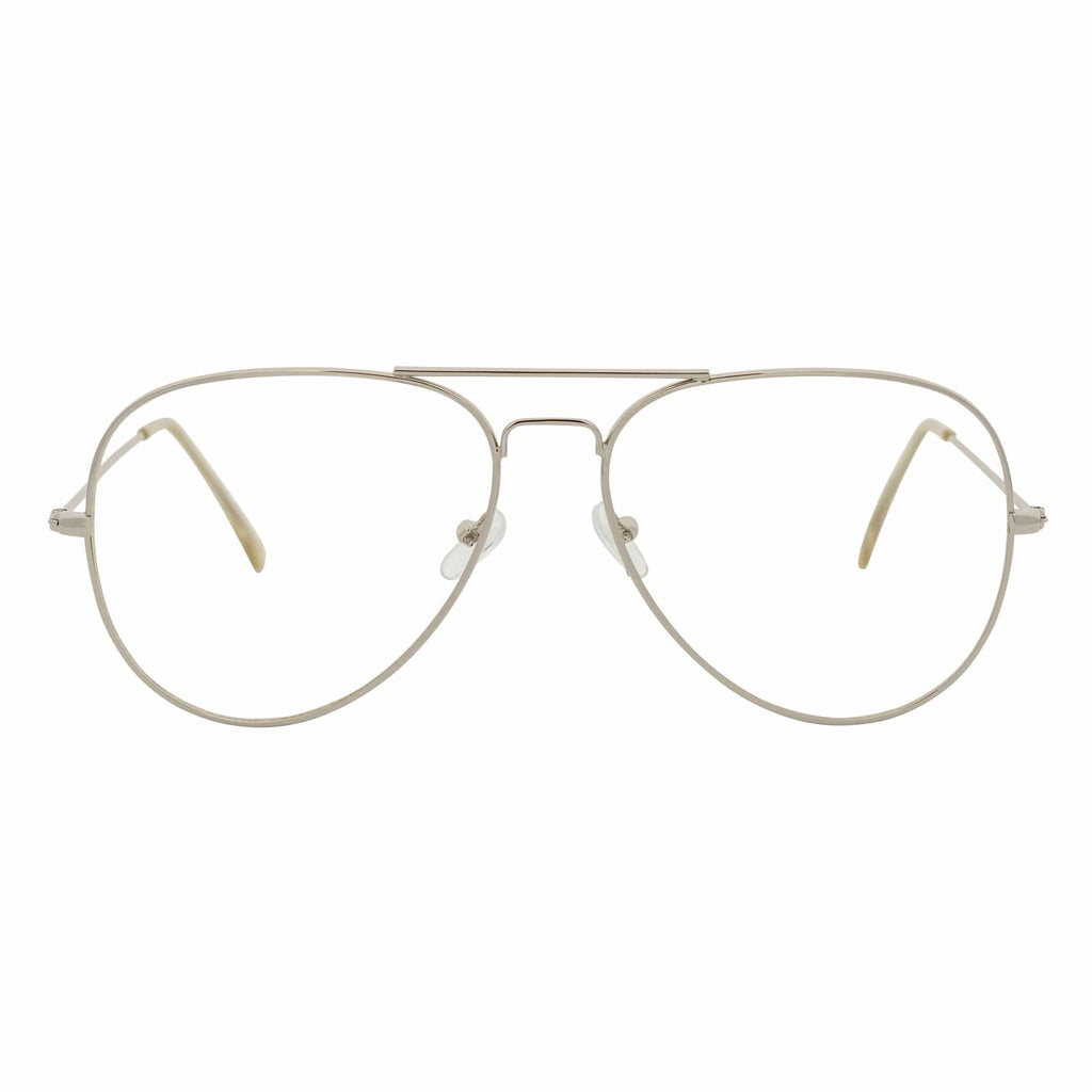 COOPER - Large Metal Aviator Blue Light Glasses Silver Clear Lens Glasses 54mm