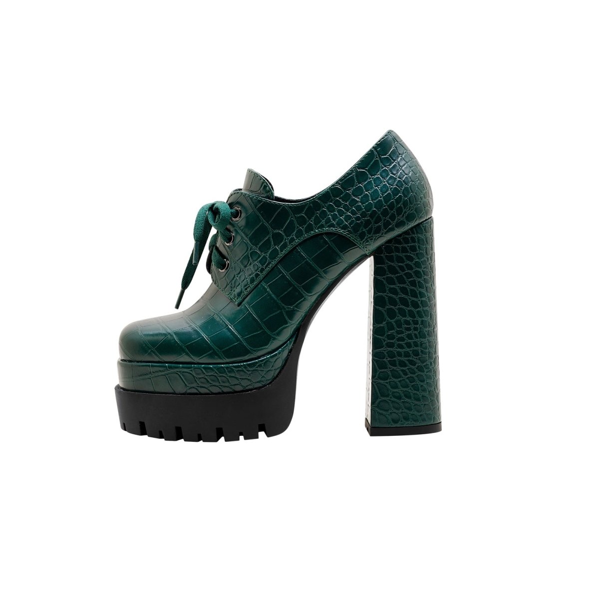 Forest Green Chunky Oxford Platform Heels