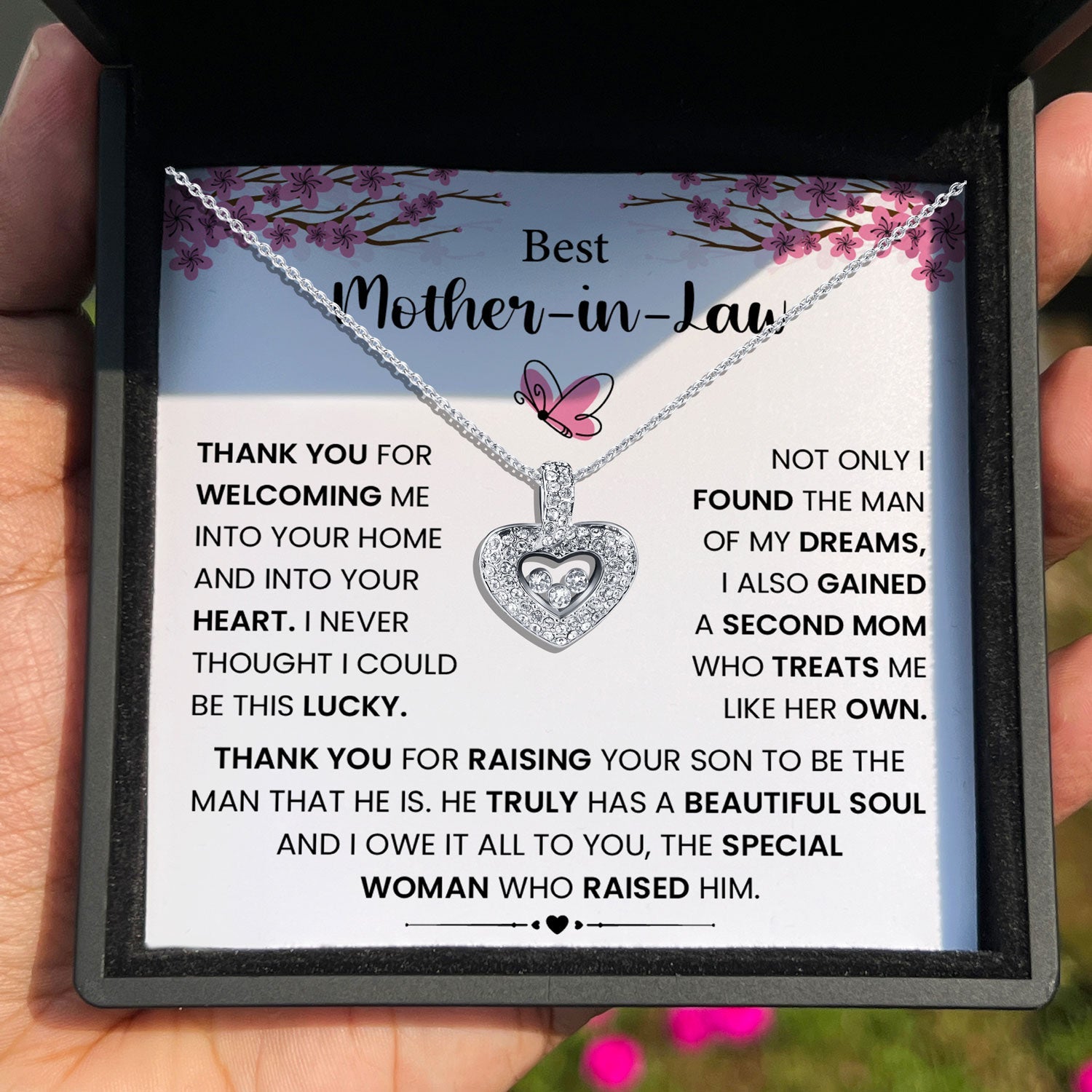 TRYNDI™ To My Best Mother-in-Law Floating Heart Necklace With Authentic Swarovski Crystals