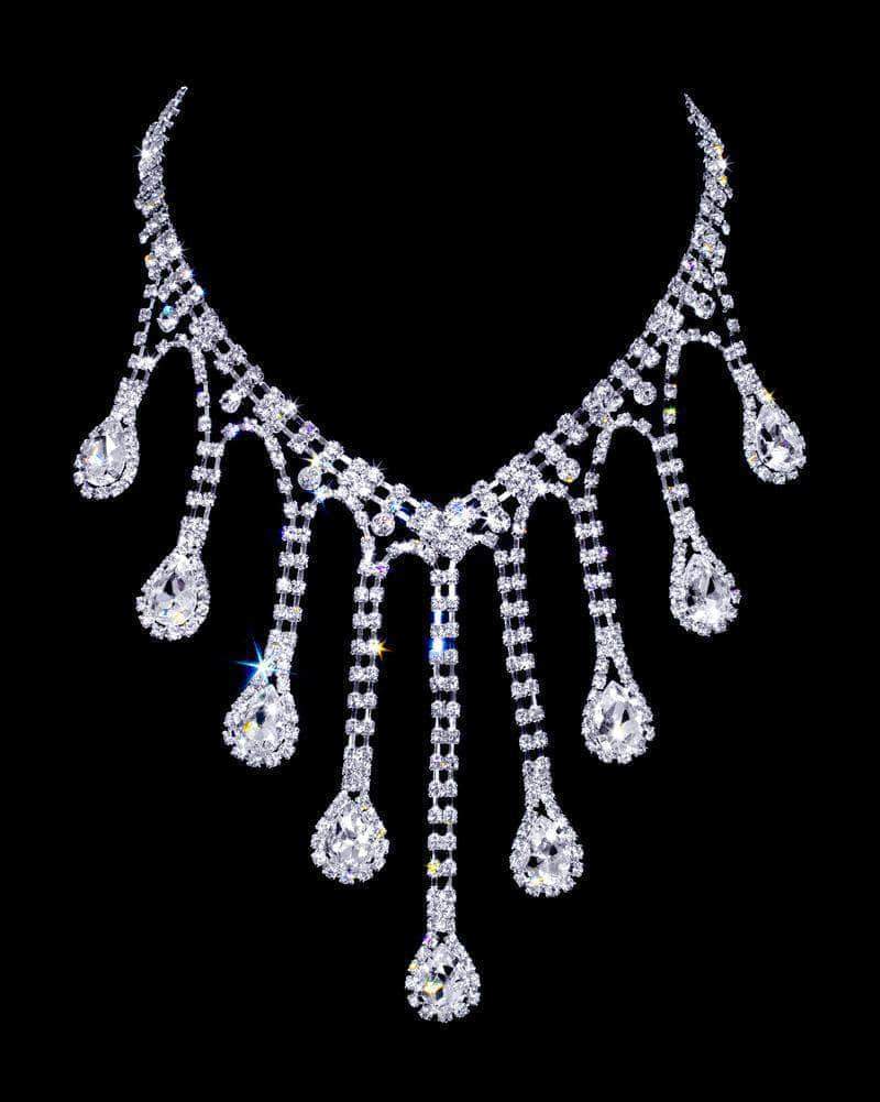 #16982 - Dripping Rhinestone Necklace
