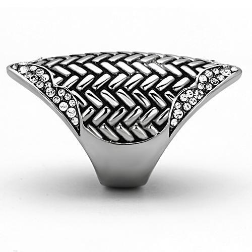 TK1009 - High polished (no plating) Stainless Steel Ring with Top Grade Crystal  in Clear