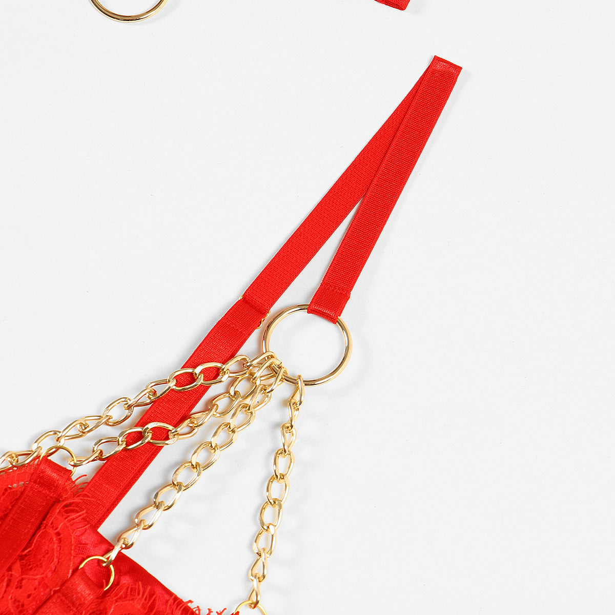 wholesale Red Valentine's Day Sexy Half Cup Bra Set with Metal Chain Detailing Strapy Details