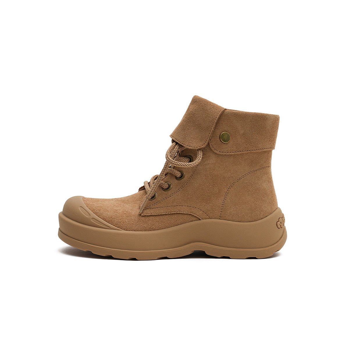 Women's Brown Suede Fold-Over Motorcycle Boots – Chunky Sole Lace-Up Boots