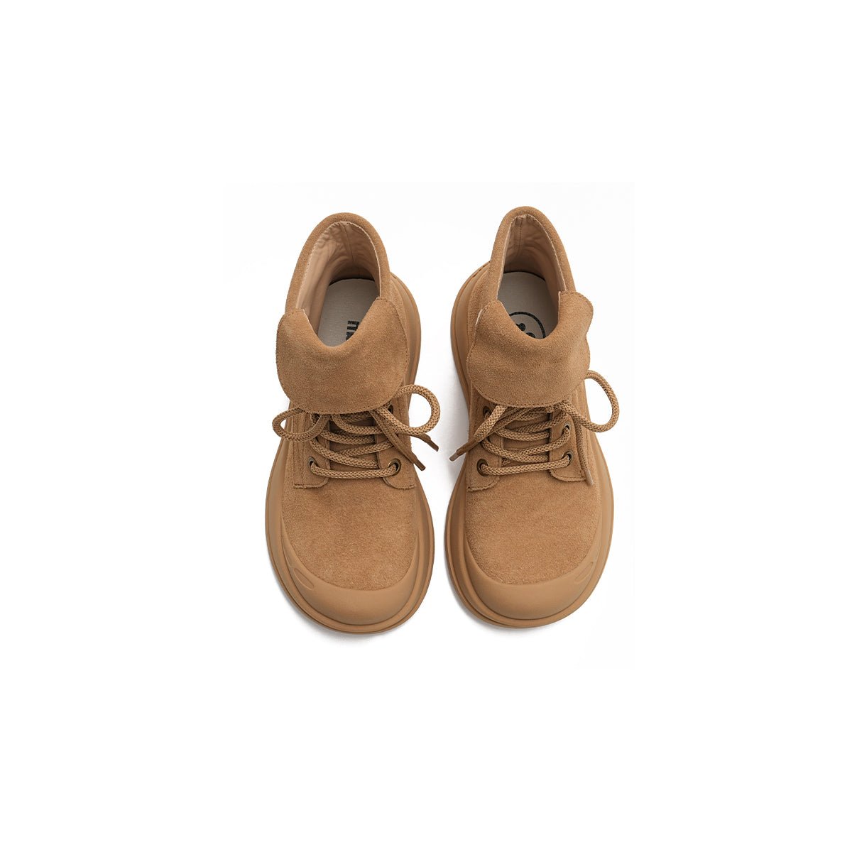 Women's Brown Suede Fold-Over Motorcycle Boots – Chunky Sole Lace-Up Boots