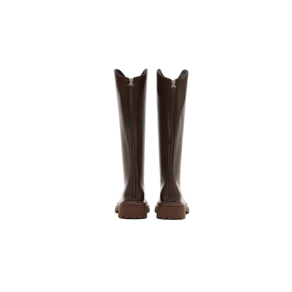 Women's Coffee Leather Knee-High Riding Boots