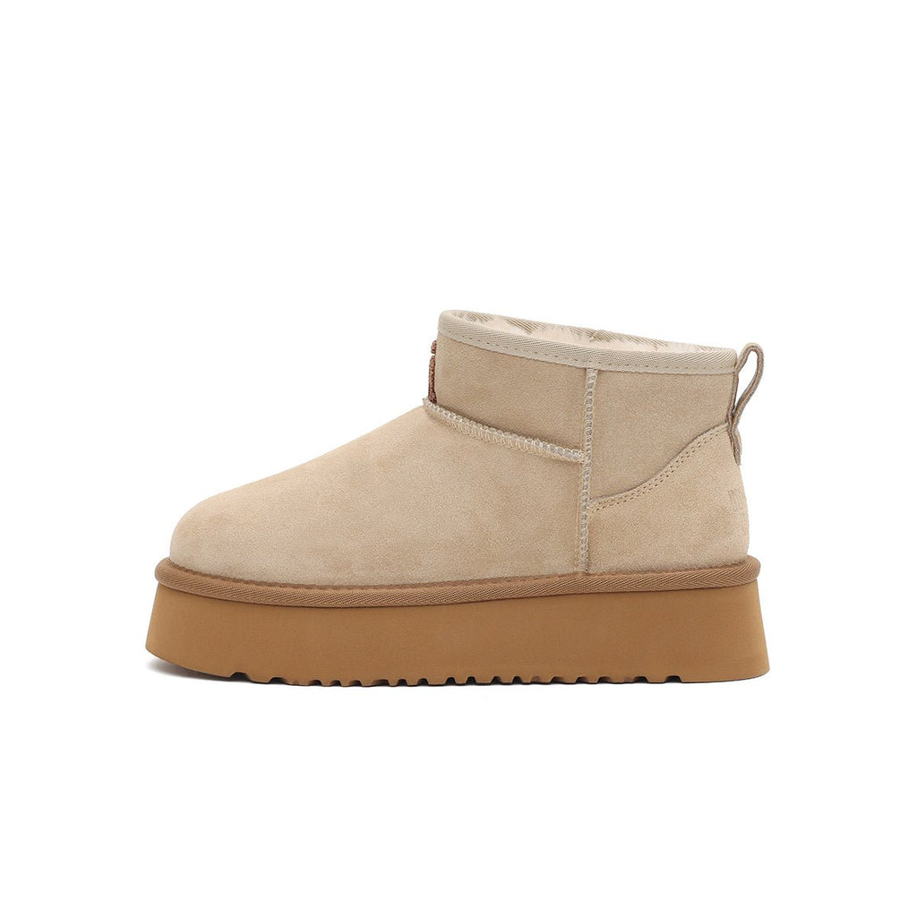 Women’s Fleece-Lined Ankle Snow Boots – Platform Suede Booties