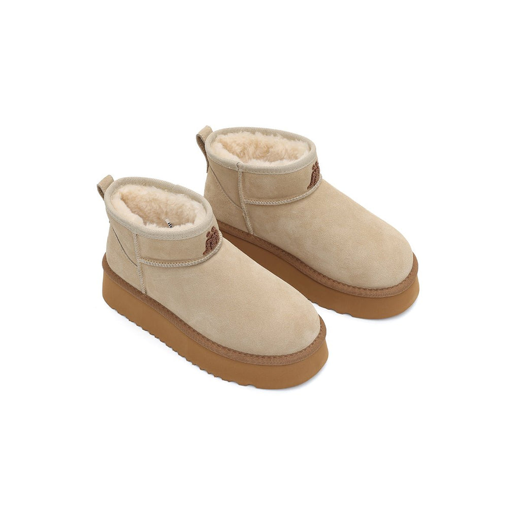 Women’s Fleece-Lined Ankle Snow Boots – Platform Suede Booties
