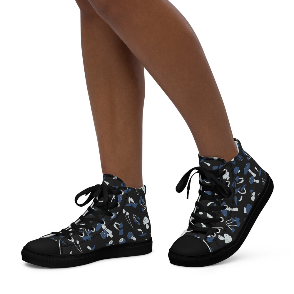 Blue Fungi Women’s high top canvas shoes, footwear, penny royal design, shop now, shoes, sneakers