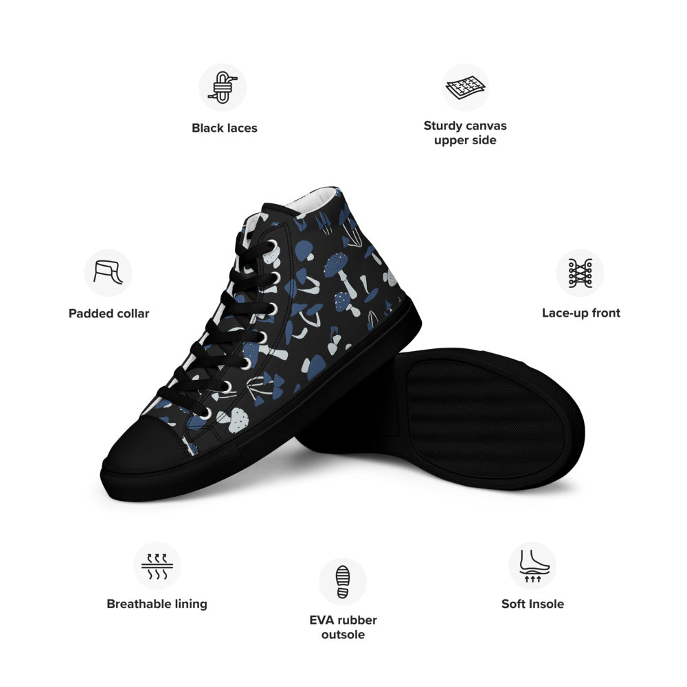 Blue Fungi Women’s high top canvas shoes, footwear, penny royal design, shop now, shoes, sneakers