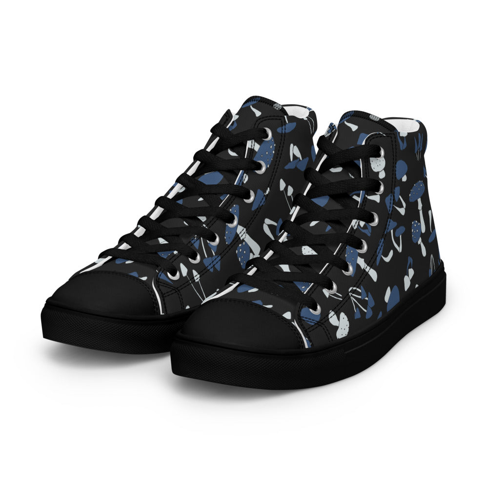 Blue Fungi Women’s high top canvas shoes, footwear, penny royal design, shop now, shoes, sneakers