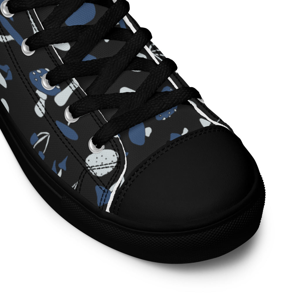 Blue Fungi Women’s high top canvas shoes, footwear, penny royal design, shop now, shoes, sneakers