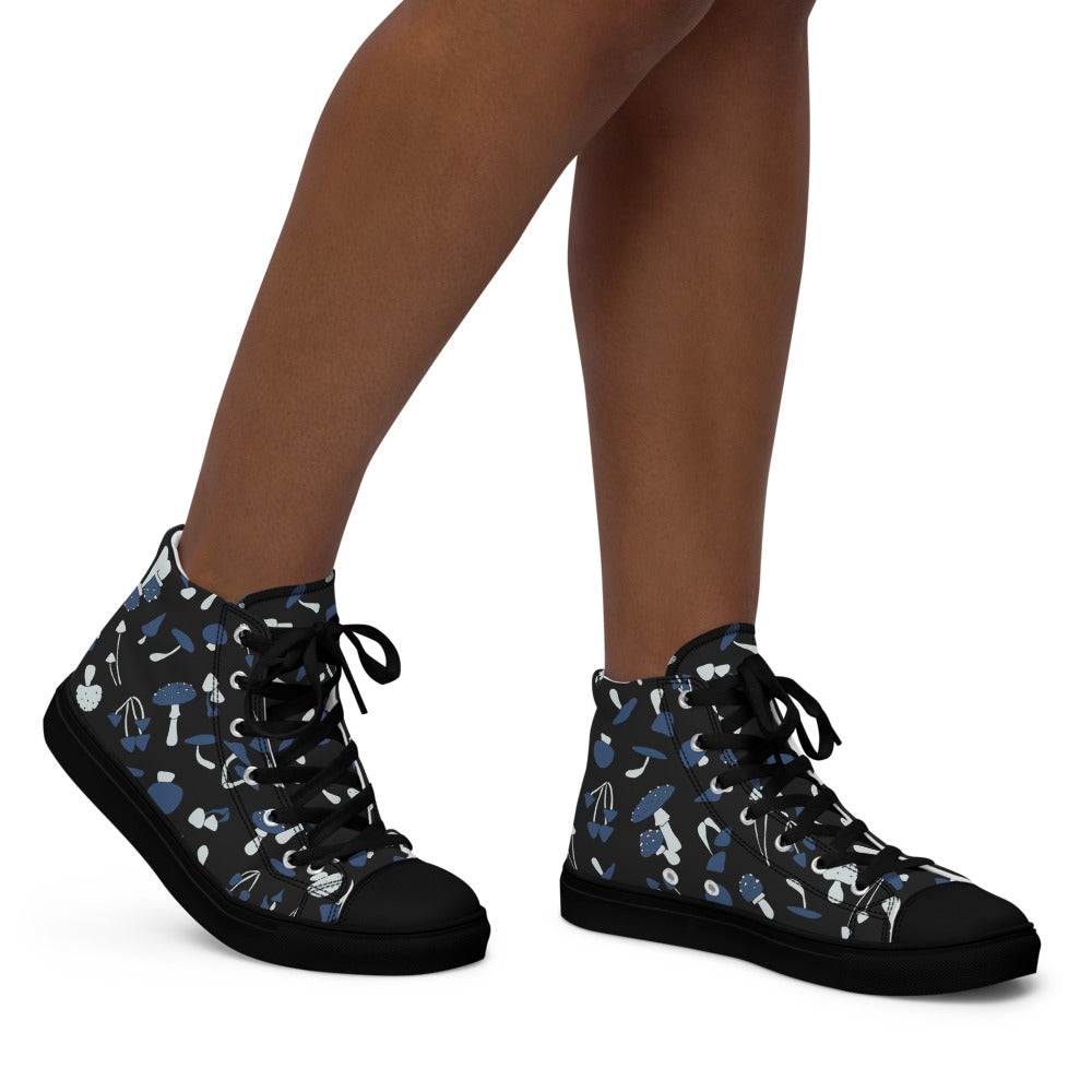 Blue Fungi Women’s high top canvas shoes, footwear, penny royal design, shop now, shoes, sneakers