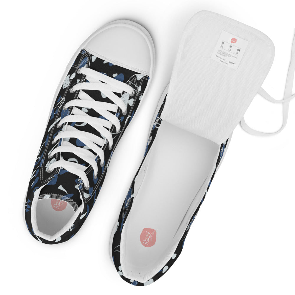 Blue Fungi Women’s high top canvas shoes, footwear, penny royal design, shop now, shoes, sneakers