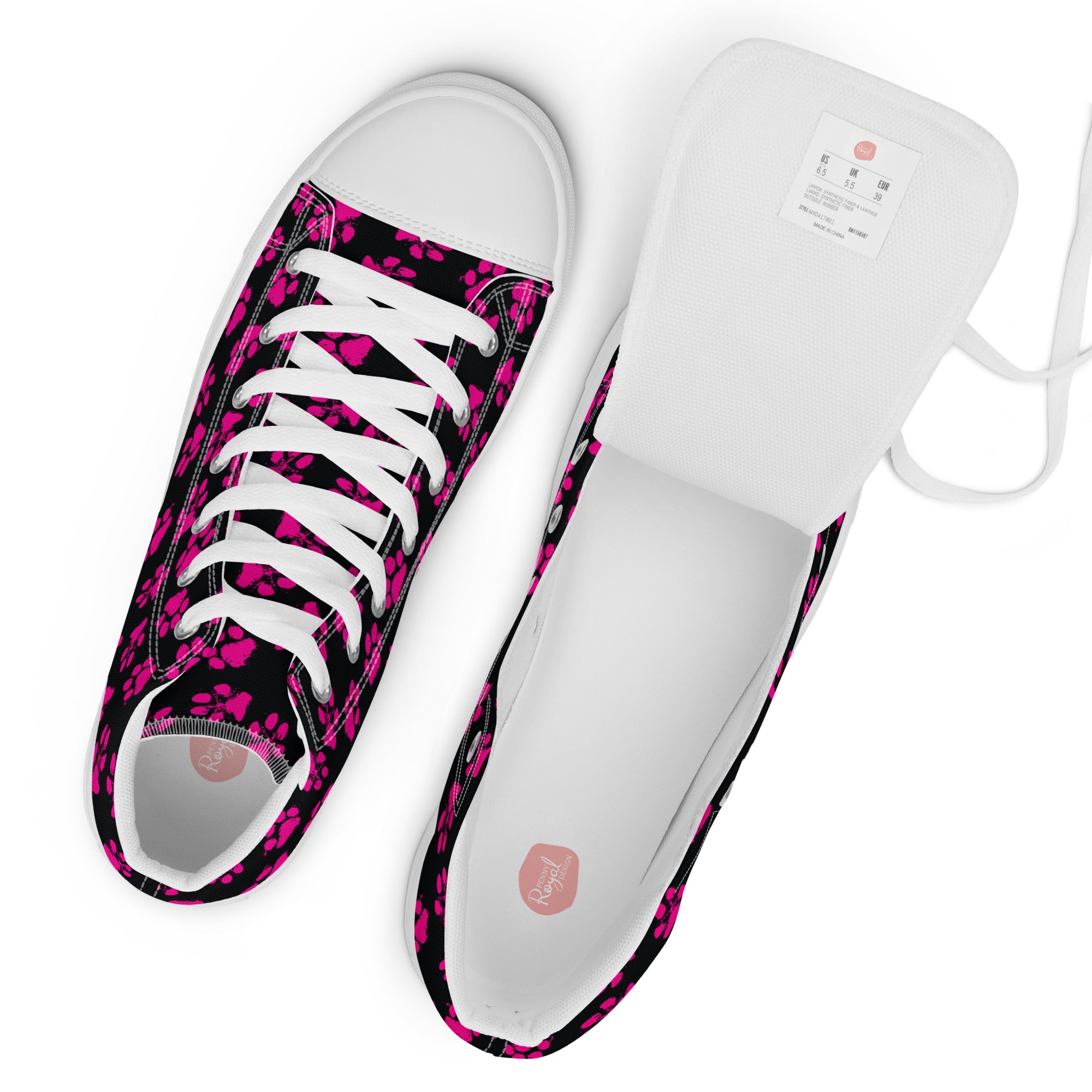 Pawprints Women’s high top canvas shoes, footwear, penny royal design, shop now, shoes, sneakers