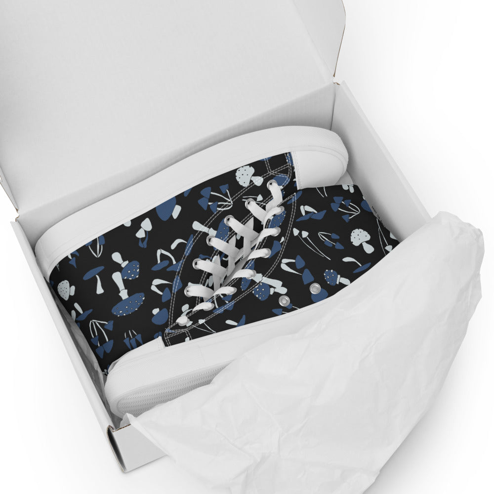 Blue Fungi Women’s high top canvas shoes, footwear, penny royal design, shop now, shoes, sneakers