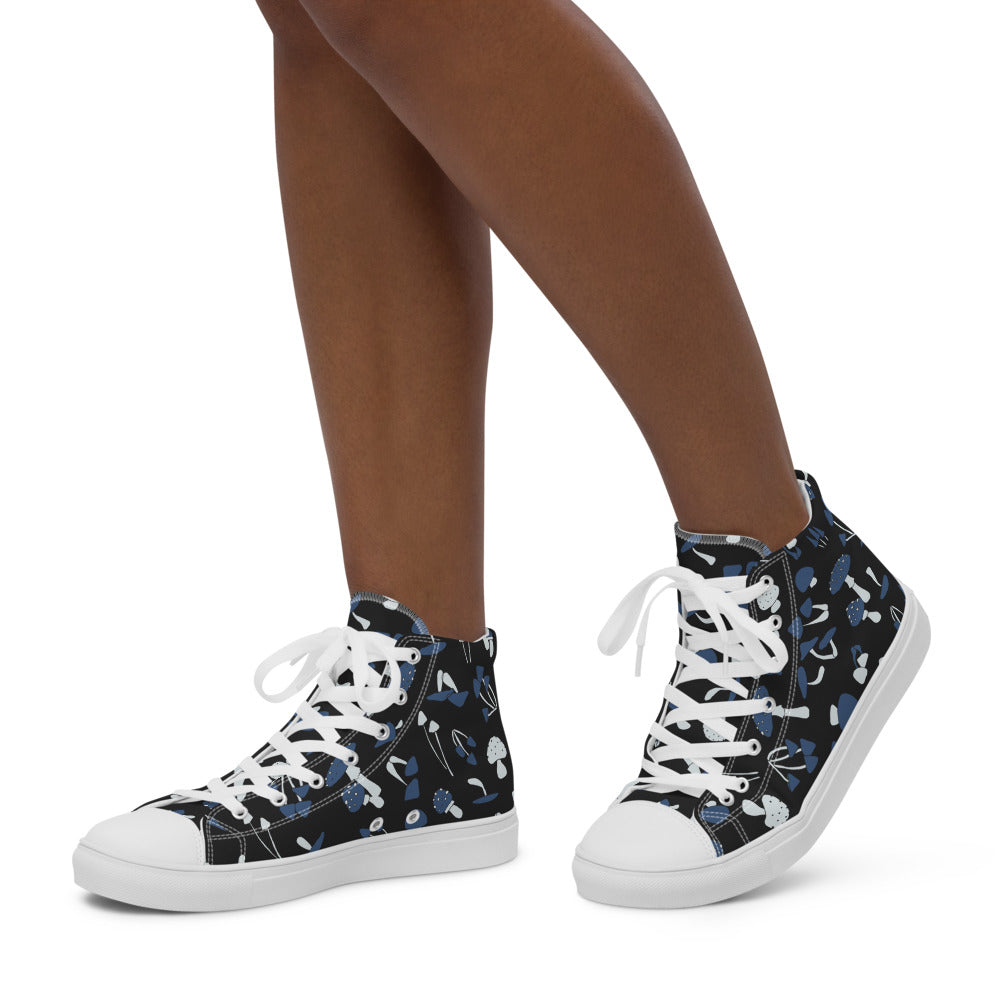 Blue Fungi Women’s high top canvas shoes, footwear, penny royal design, shop now, shoes, sneakers