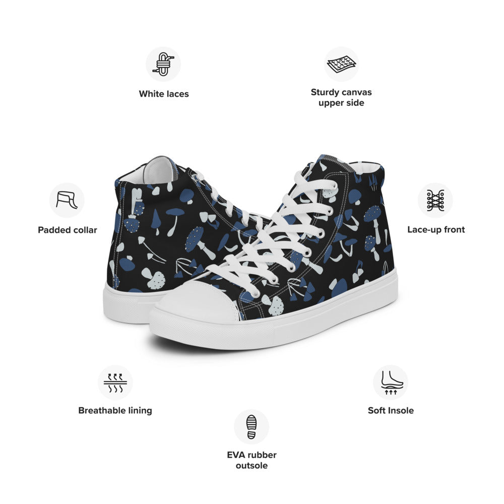 Blue Fungi Women’s high top canvas shoes, footwear, penny royal design, shop now, shoes, sneakers