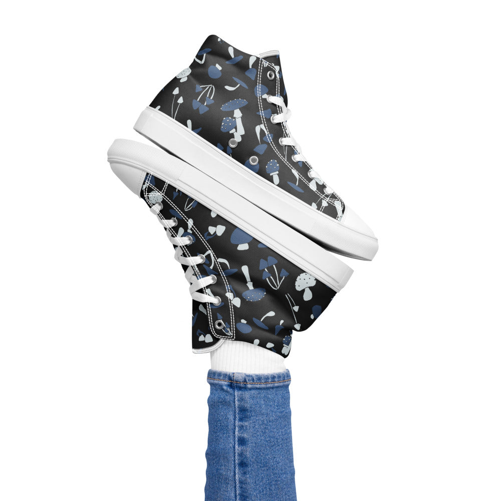 Blue Fungi Women’s high top canvas shoes, footwear, penny royal design, shop now, shoes, sneakers
