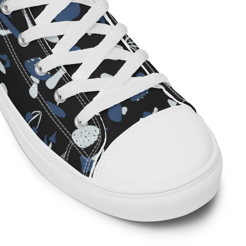 Blue Fungi Women’s high top canvas shoes, footwear, penny royal design, shop now, shoes, sneakers