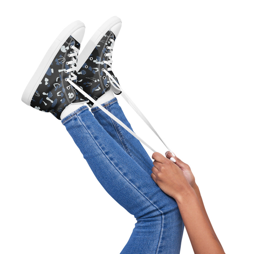 Blue Fungi Women’s high top canvas shoes, footwear, penny royal design, shop now, shoes, sneakers
