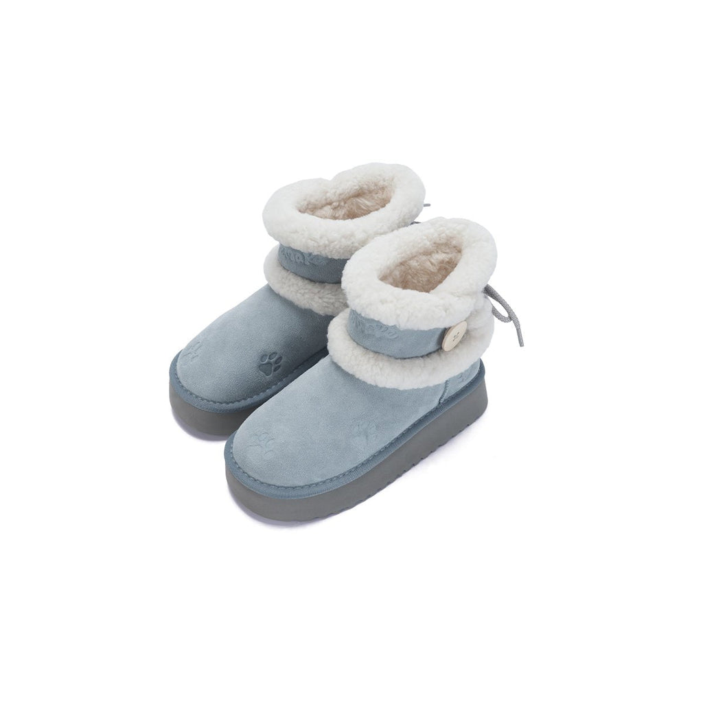 Women's Suede Platform Snow Boots – Paw Print Sherpa Collar Winter Ankle Boots
