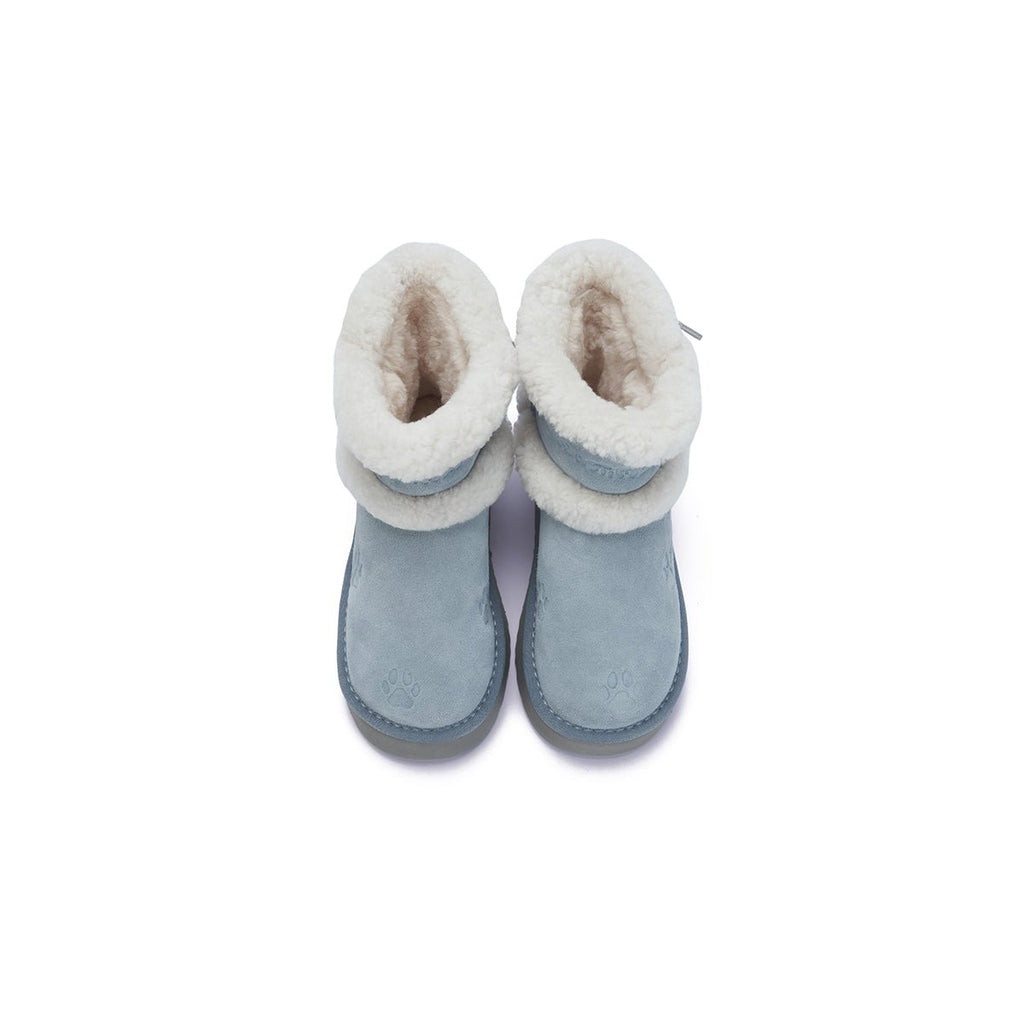 Women's Suede Platform Snow Boots – Paw Print Sherpa Collar Winter Ankle Boots