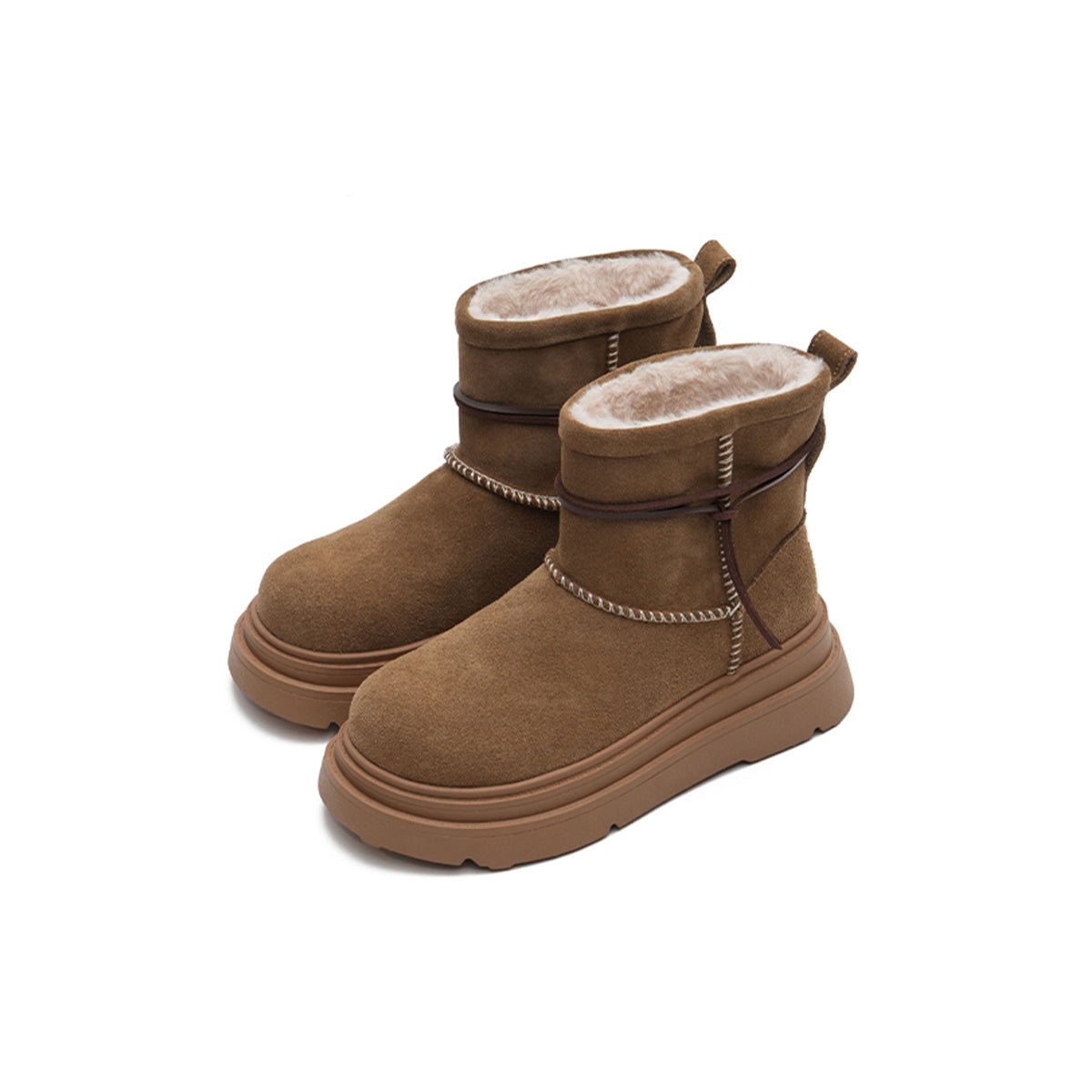 Women's Suede Platform Snow Boots – Sherpa-Lined Chunky Winter Ankle Boots
