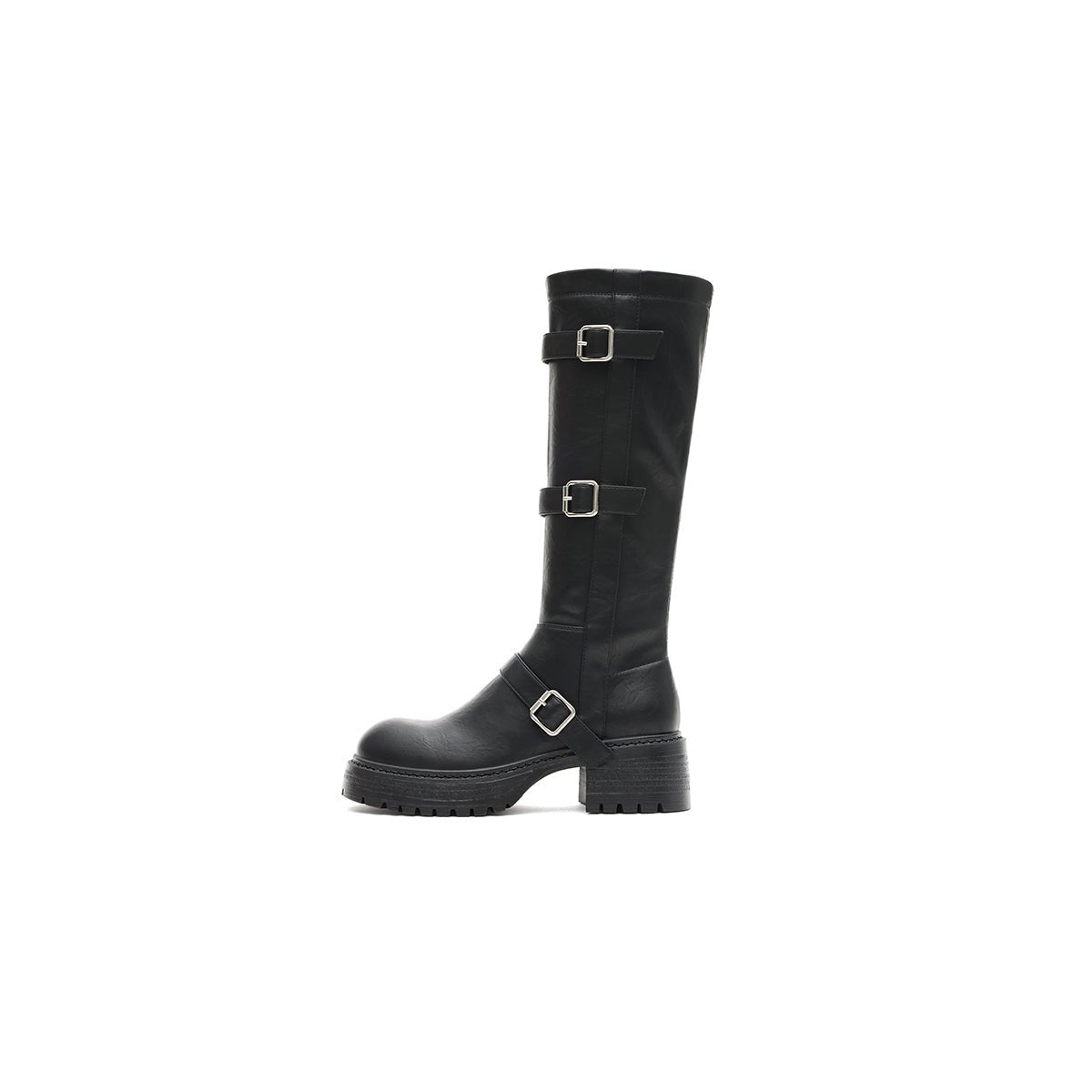Women's Triple Buckle Knee-High Leather Boots