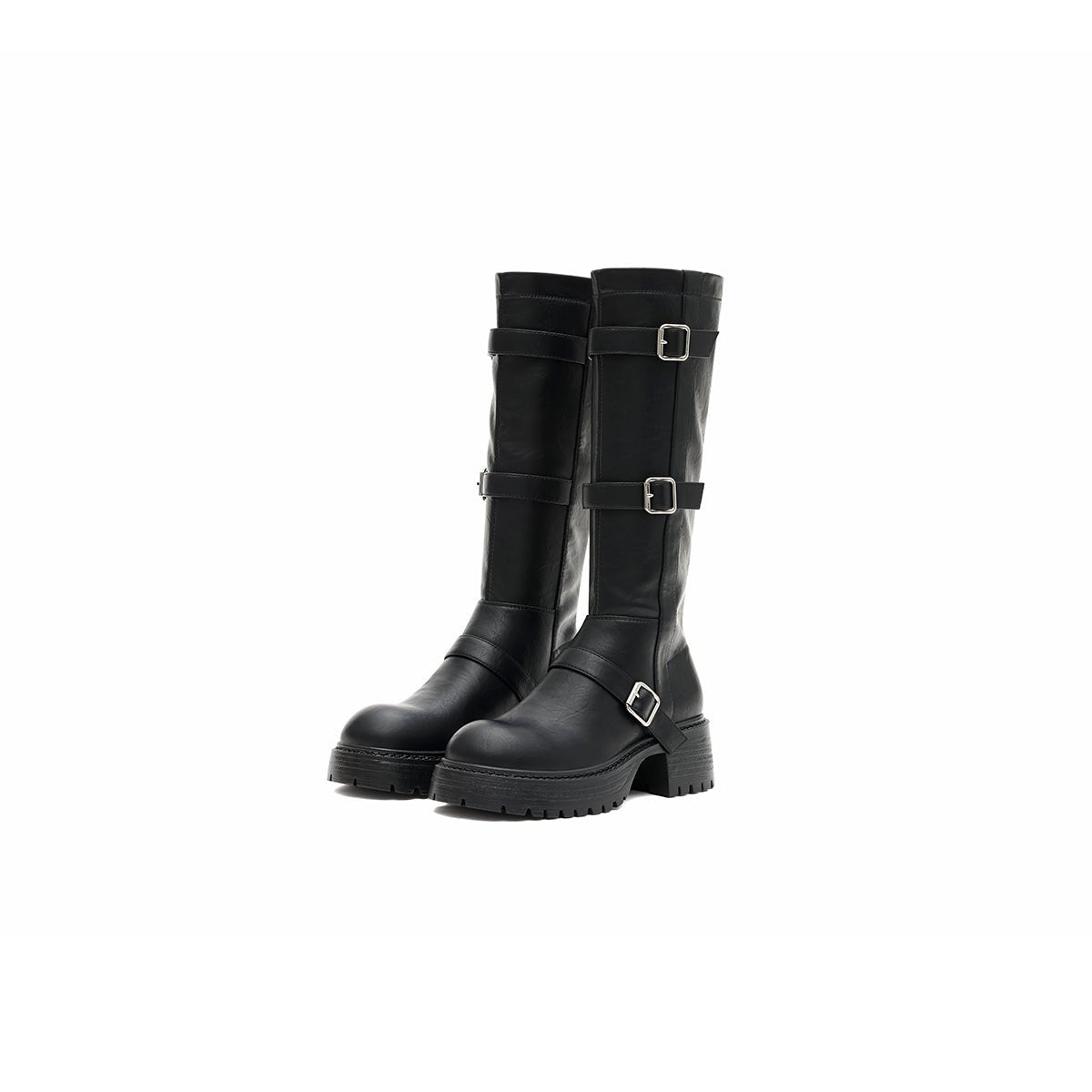 Women's Triple Buckle Knee-High Leather Boots