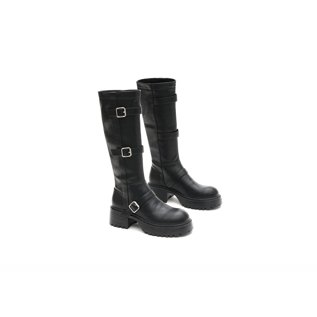 Women's Triple Buckle Knee-High Leather Boots