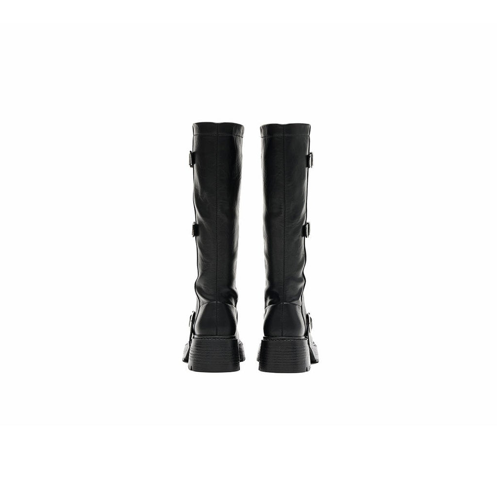 Women's Triple Buckle Knee-High Leather Boots